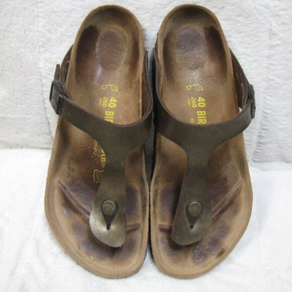 Birkenstock GIZEH Gold-Brown Birko Flor 40 R US W 9 M 7 USED - Picture 5 of 11